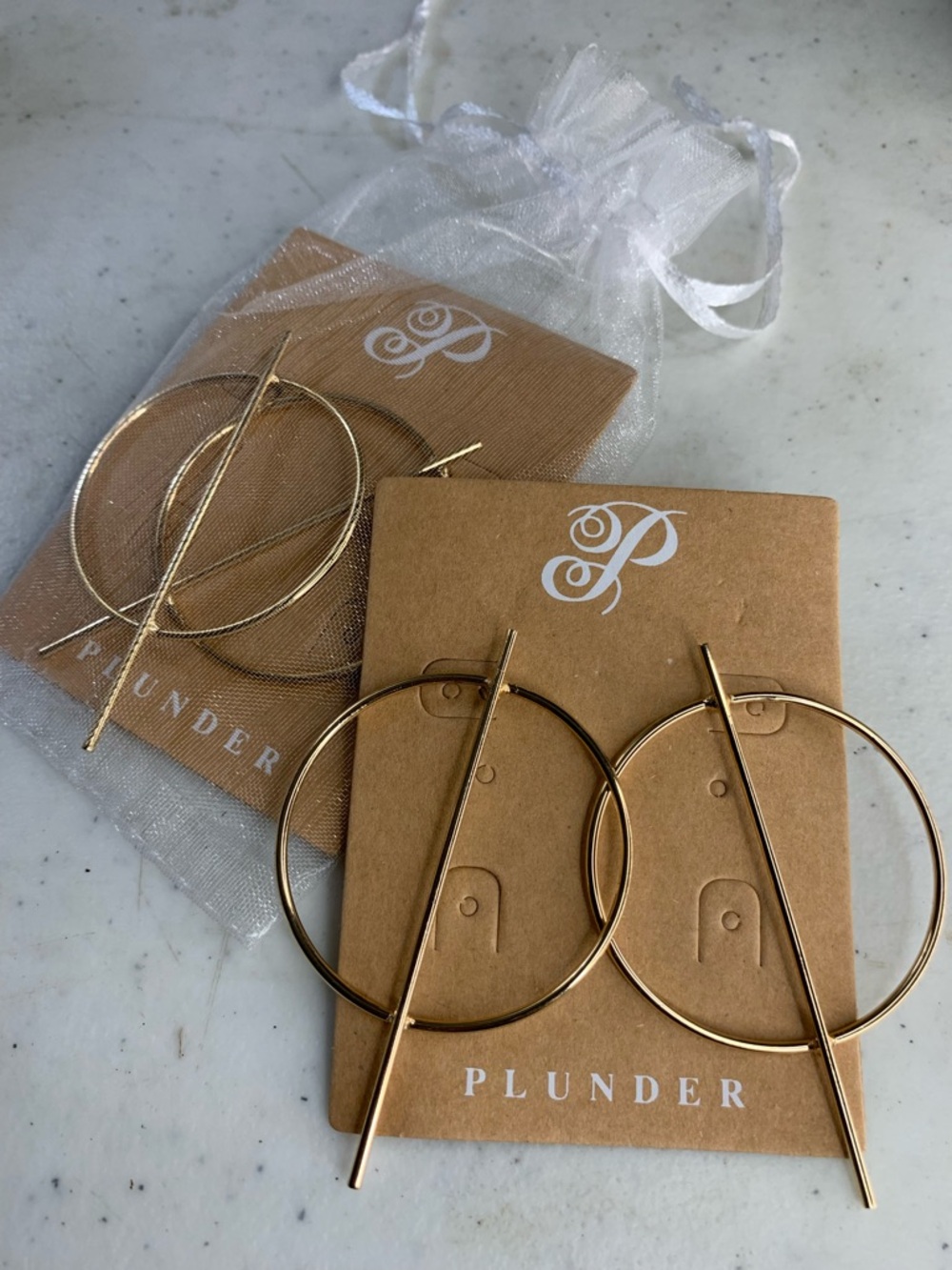 Plunder Gold Hoop Earrings with Vertical Bar Set of 2 - Picture 2 of 2